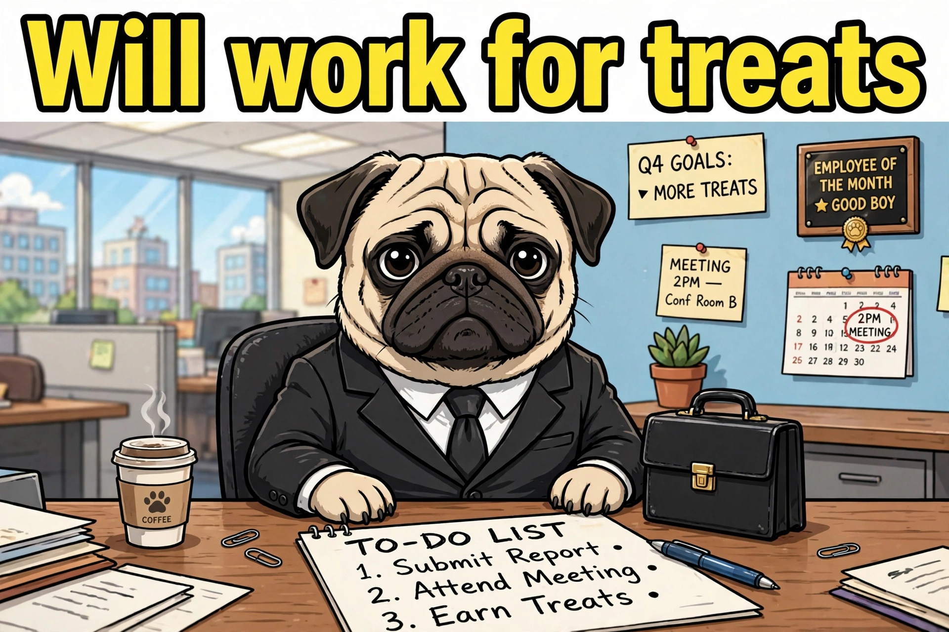 Pug in a business suit